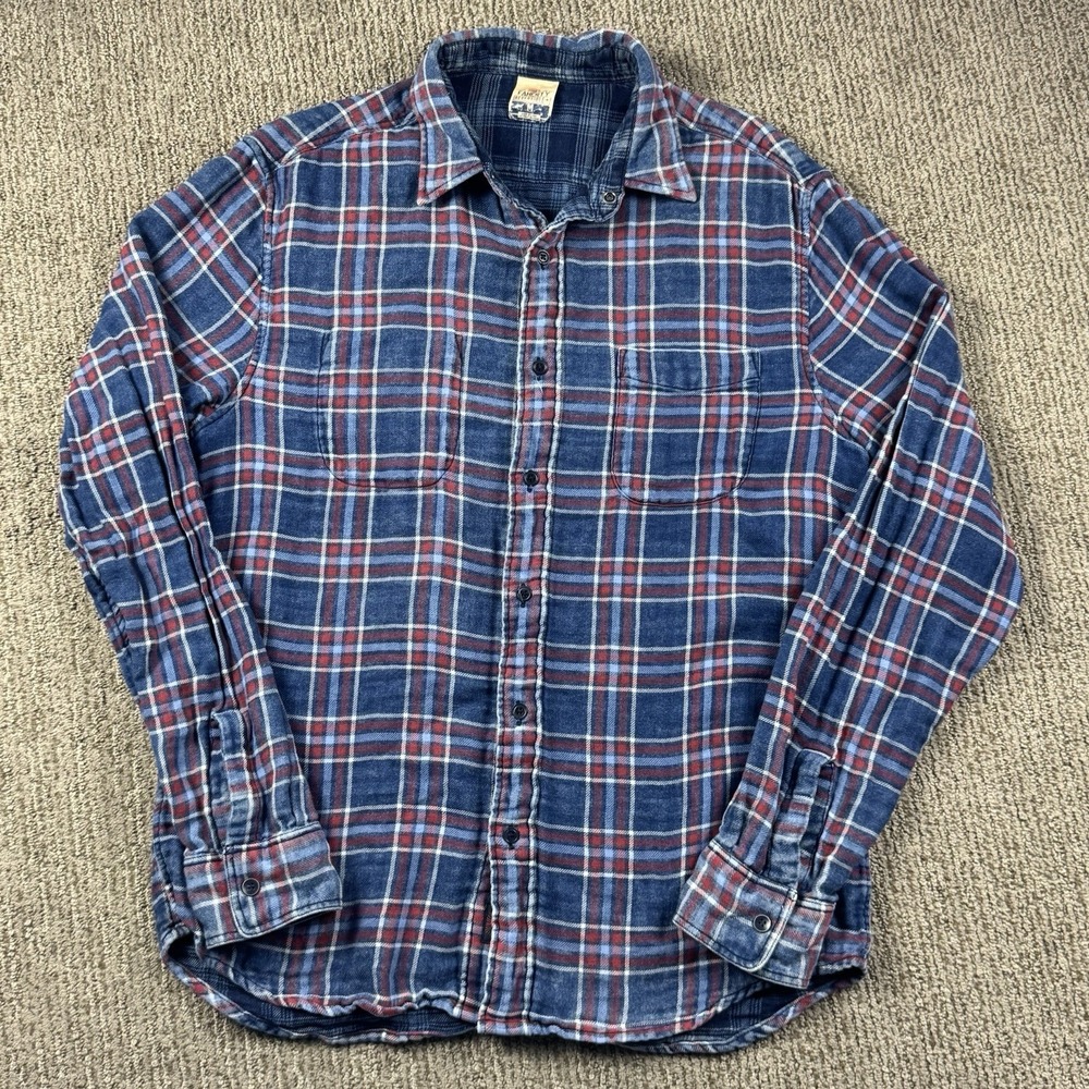 Faherty Mens M Reversible Flannel Button Up Shirt Long Sleeve Blue Red Plaid